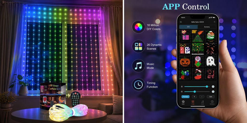 LED Curtain Fairy Lights – Bedroom Window String Lights for Room Décor | Omnira