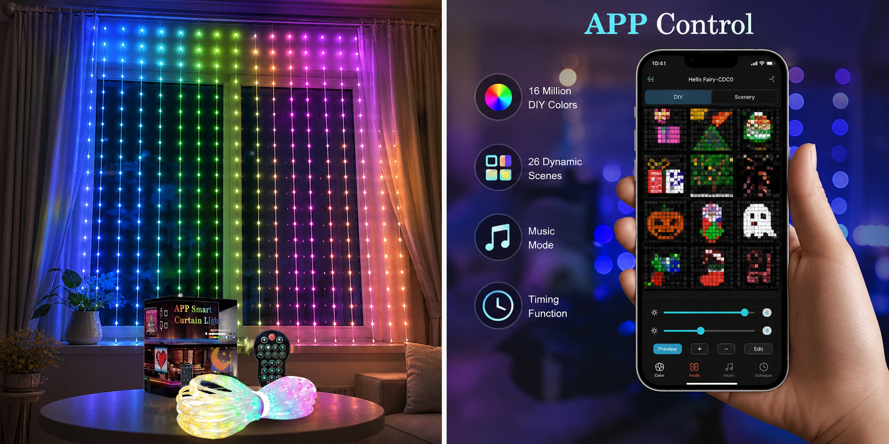 LED Curtain Fairy Lights – Bedroom Window String Lights for Room Décor | Omnira