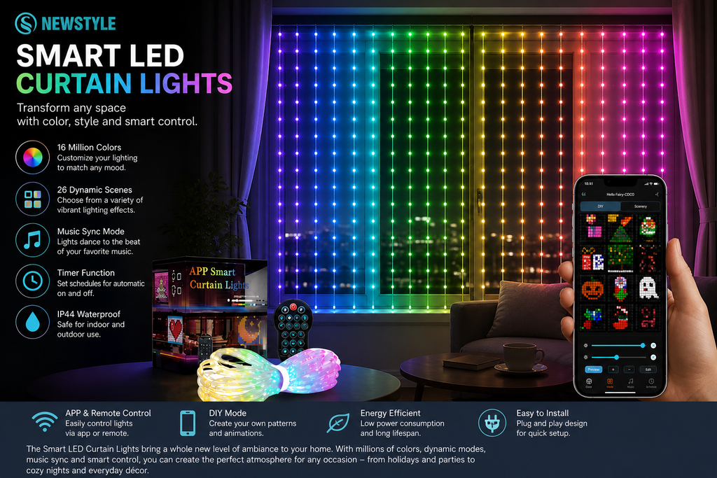 LED Curtain Fairy Lights – Bedroom Window String Lights for Room Décor | Omnira